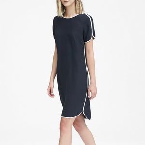Curved-Hem Dress with Side Stripe Navy Size 12